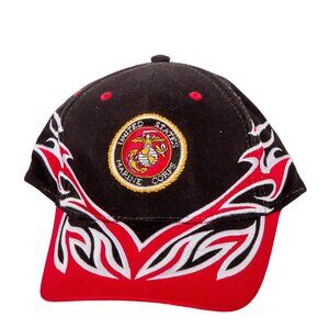 United States Marine Corps Hat Flames Baseball Cap One Size Fits Most Red Black